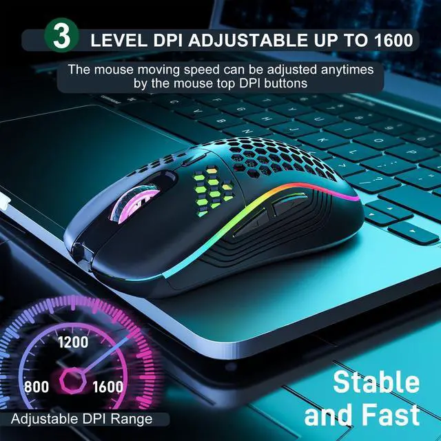 Alt view image 2 of 7 - Wireless Gaming Mouse SGEYR Lightweight with 800-1200-1600 DPI Honeycomb Shell Programmable 6 Buttons