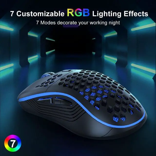 Alt view image 3 of 7 - Wireless Gaming Mouse SGEYR Lightweight with 800-1200-1600 DPI Honeycomb Shell Programmable 6 Buttons