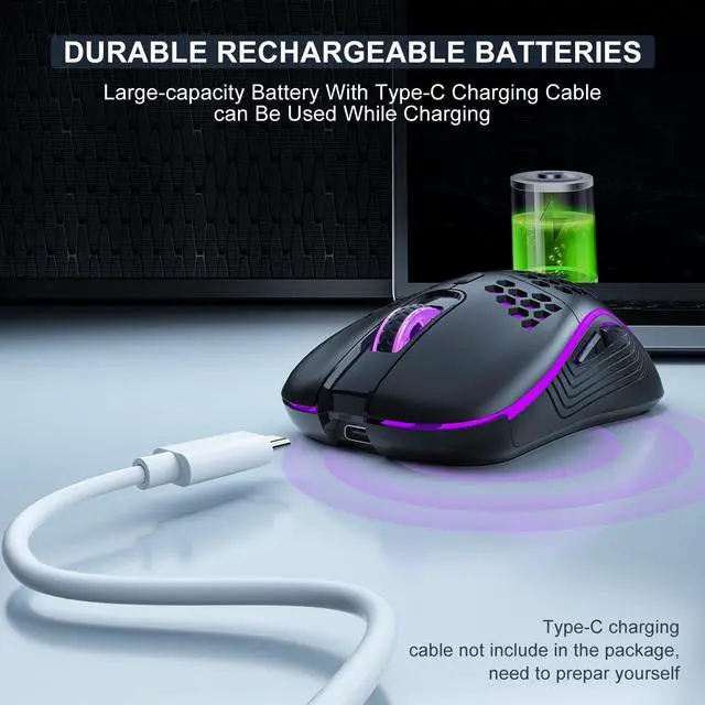 Alt view image 7 of 7 - Wireless Gaming Mouse SGEYR Lightweight with 800-1200-1600 DPI Honeycomb Shell Programmable 6 Buttons