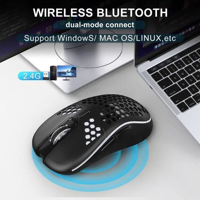Alt view image 6 of 7 - Wireless Gaming Mouse SGEYR Lightweight with 800-1200-1600 DPI Honeycomb Shell Programmable 6 Buttons