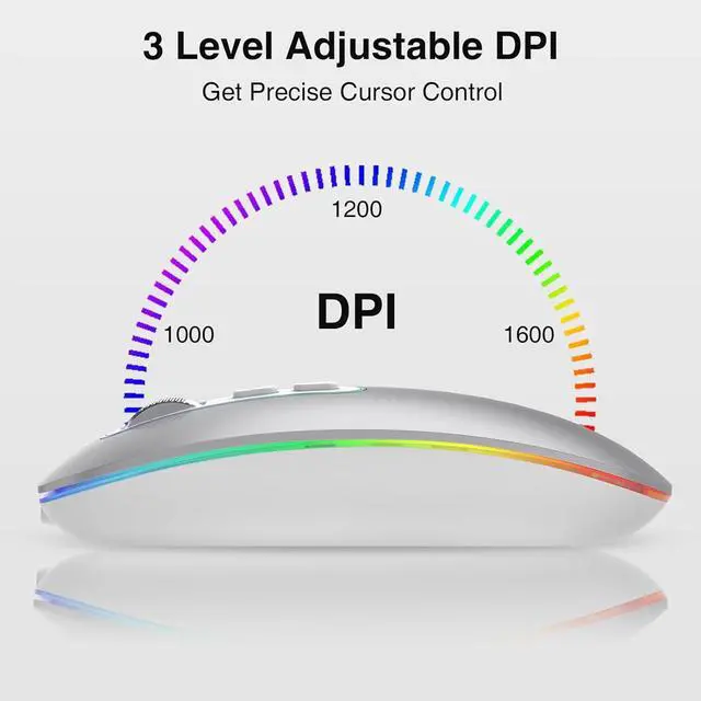 Alt view image 3 of 7 - Wireless Bluetooth Mouse, Slim Rechargeable Mac Mouse, Computer Mice with Dual Mode (Bluetooth 5.1 and 2.4G), Compatible with iPad, Laptop, Mac, Windows (Silver)