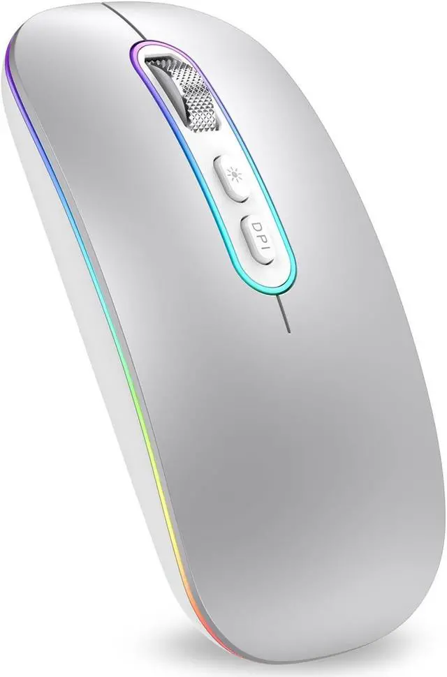 Main image of Wireless Bluetooth Mouse, Slim Rechargeable Mac Mouse, Computer Mice with Dual Mode (Bluetooth 5.1 and 2.4G), Compatible with iPad, Laptop, Mac, Windows (Silver)