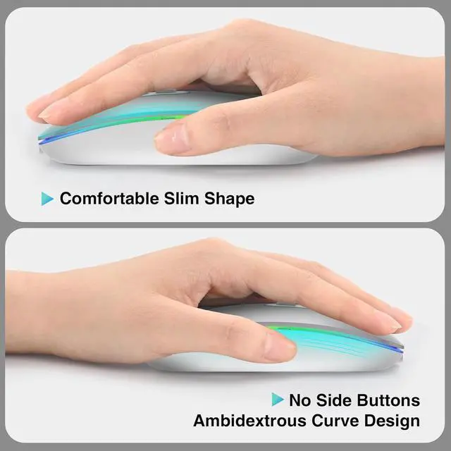 Alt view image 6 of 7 - Wireless Bluetooth Mouse, Slim Rechargeable Mac Mouse, Computer Mice with Dual Mode (Bluetooth 5.1 and 2.4G), Compatible with iPad, Laptop, Mac, Windows (Silver)