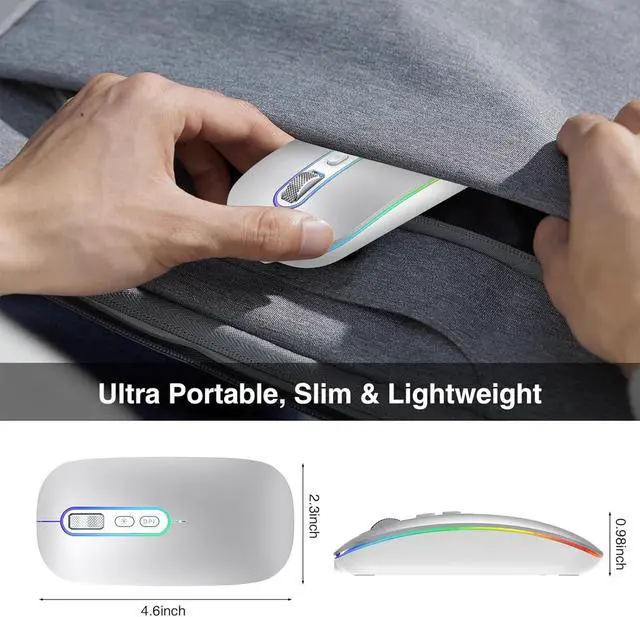 Alt view image 7 of 7 - Wireless Bluetooth Mouse, Slim Rechargeable Mac Mouse, Computer Mice with Dual Mode (Bluetooth 5.1 and 2.4G), Compatible with iPad, Laptop, Mac, Windows (Silver)