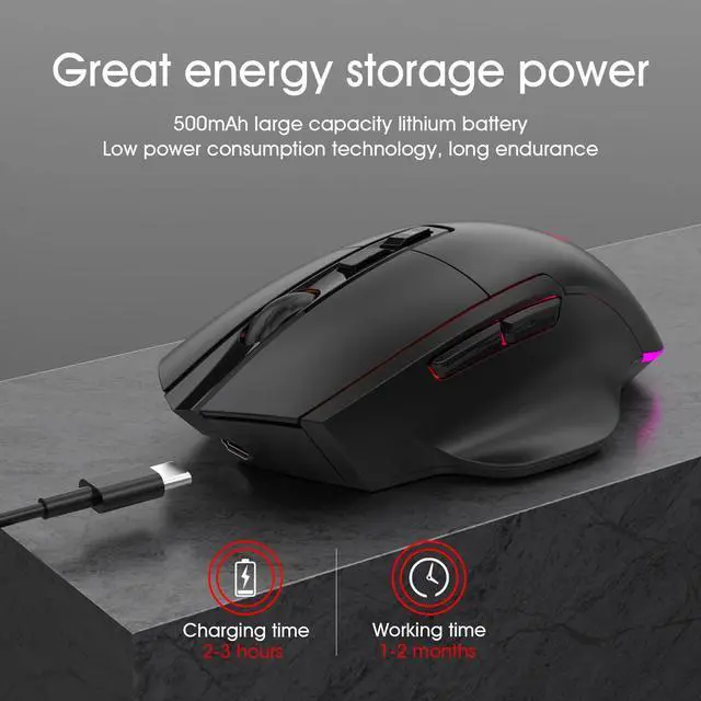 Alt view image 4 of 5 - Wireless Gaming Mouse, C8 Silent Click Rechargeable Wireless Mouse with Colorful LED Lights and Bluetooth Mouse Multi Device(BT5.0+BT3.0+2.4G) for Laptop/PC/iPad/MacBook/Tablet