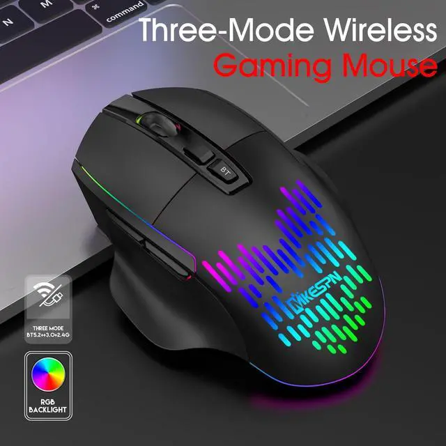 Alt view image 3 of 5 - Wireless Gaming Mouse, C8 Silent Click Rechargeable Wireless Mouse with Colorful LED Lights and Bluetooth Mouse Multi Device(BT5.0+BT3.0+2.4G) for Laptop/PC/iPad/MacBook/Tablet