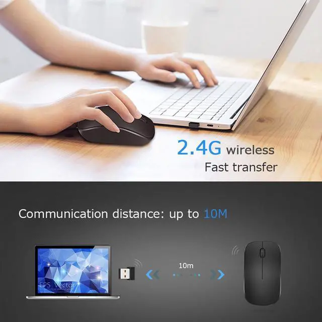 Alt view image 2 of 7 - Wireless Mouse Full Size Ambidextrous Curve Design, Precise Cursor Control Scrolling Wide Scroll Wheel Thumb Grips for Laptop, Computer