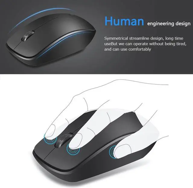 Alt view image 4 of 7 - Wireless Mouse Full Size Ambidextrous Curve Design, Precise Cursor Control Scrolling Wide Scroll Wheel Thumb Grips for Laptop, Computer