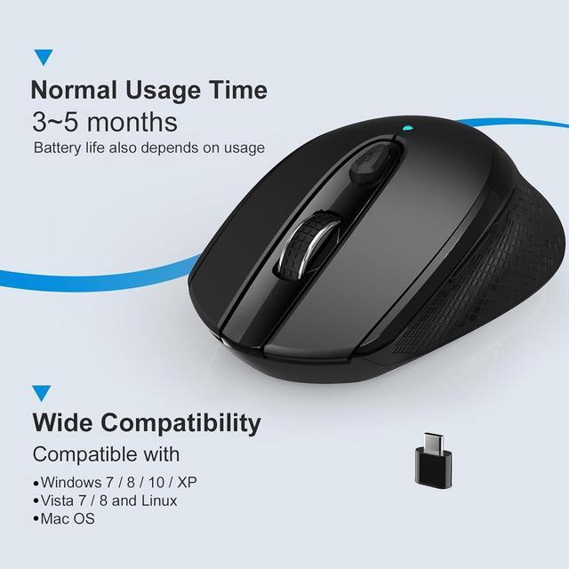 Alt view image 5 of 7 - USB C Wireless Computer Mouse, 2.4G Silent Cordless Mouse for Laptop, Type C Portable Mouse with 6 Buttons and 3 Adjustable DPI for Laptop, Deskbtop, MacBook, PC