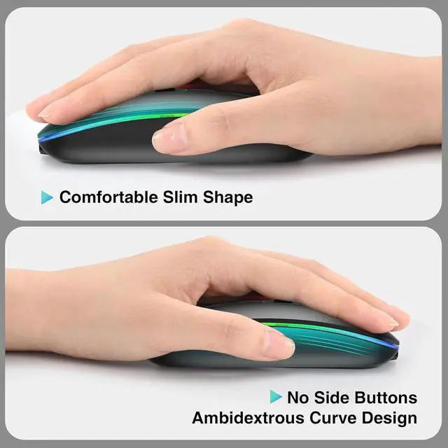 Alt view image 4 of 7 - Bluetooth Mouse, Wireless Rechargeable Mouse, LED Silent Computer Mice with Dual Mode (Bluetooth 5.1 and 2.4G), Slim Optical Mouse, Compatible with iPad, Laptop, PC, Mac, Windows-Black