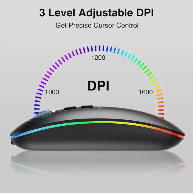 Alt view image 6 of 7 - Bluetooth Mouse, Wireless Rechargeable Mouse, LED Silent Computer Mice with Dual Mode (Bluetooth 5.1 and 2.4G), Slim Optical Mouse, Compatible with iPad, Laptop, PC, Mac, Windows-Black