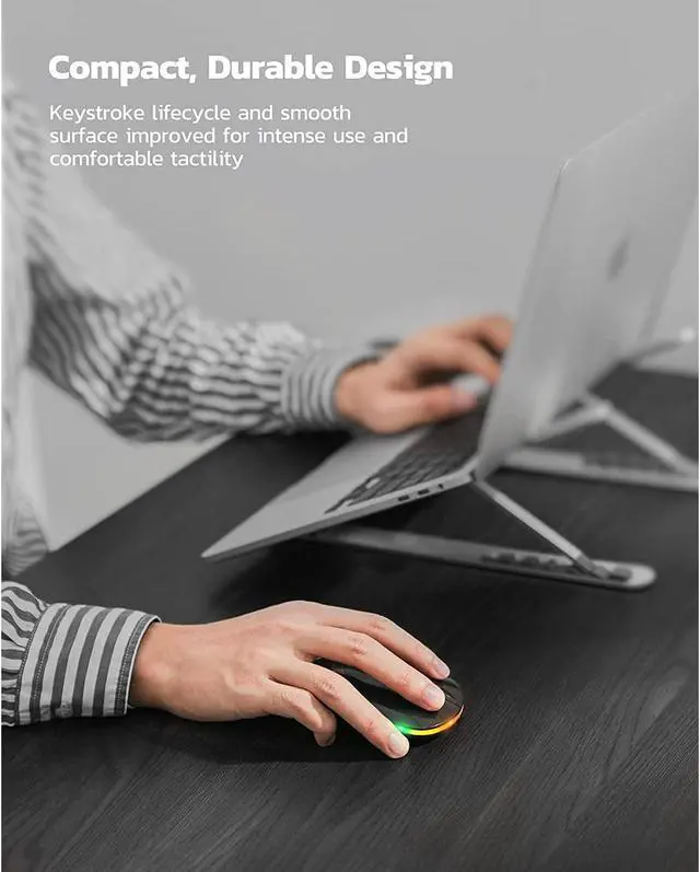 Alt view image 7 of 7 - Wireless Bluetooth Mouse, 2.4G Rechargeable LED Mouse, Dual Mode(Bluetooth 5.0+USB), Laptop Mouse with USB Receiver, Computer Mouse Compatible for Laptop, iPad, MacOS, PC, Windows(Black)