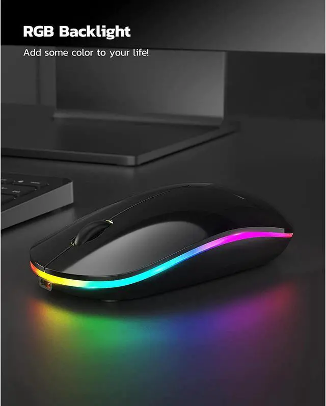 Alt view image 6 of 7 - Wireless Bluetooth Mouse, 2.4G Rechargeable LED Mouse, Dual Mode(Bluetooth 5.0+USB), Laptop Mouse with USB Receiver, Computer Mouse Compatible for Laptop, iPad, MacOS, PC, Windows(Black)
