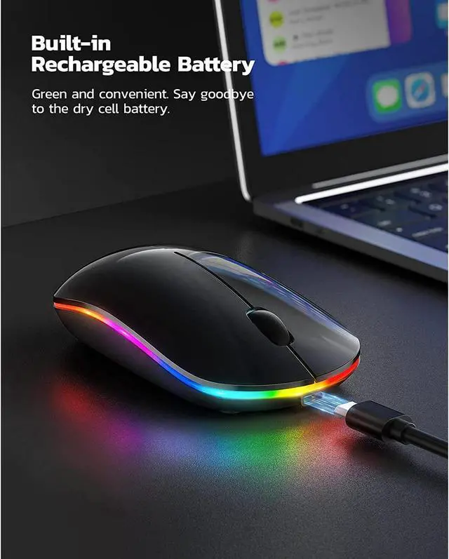 Alt view image 2 of 7 - Wireless Bluetooth Mouse, 2.4G Rechargeable LED Mouse, Dual Mode(Bluetooth 5.0+USB), Laptop Mouse with USB Receiver, Computer Mouse Compatible for Laptop, iPad, MacOS, PC, Windows(Black)