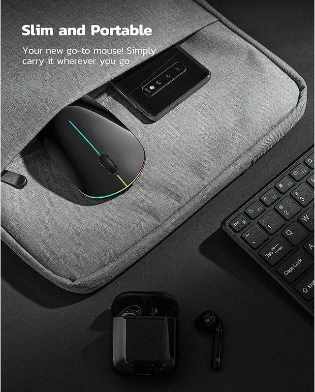 Alt view image 5 of 7 - Wireless Bluetooth Mouse, 2.4G Rechargeable LED Mouse, Dual Mode(Bluetooth 5.0+USB), Laptop Mouse with USB Receiver, Computer Mouse Compatible for Laptop, iPad, MacOS, PC, Windows(Black)