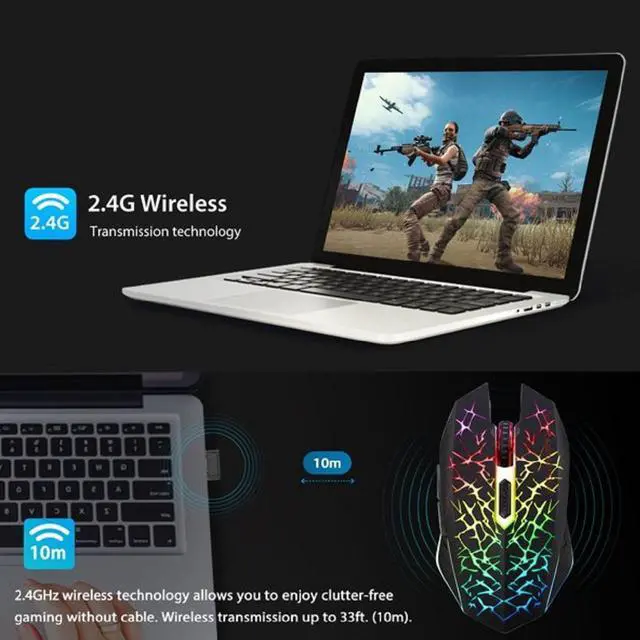 Alt view image 2 of 7 - Wireless USB Optical Gaming Mouse Mice with Nano USB Receiver, for Computer Laptop Gamer(Multi Color Variation)
