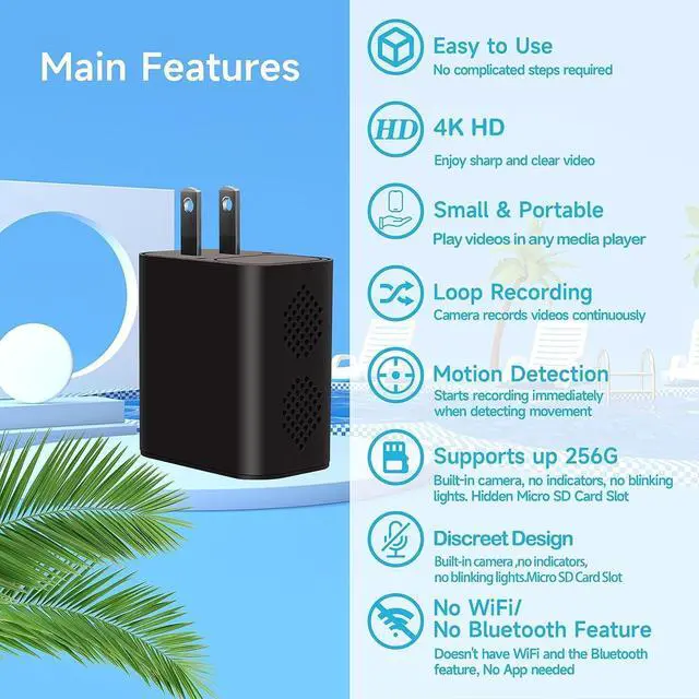 Alt view image 2 of 7 - 1080P Camera Portable 64GB Camera with Night Vision and Motion Detection,Nanny Cam Home