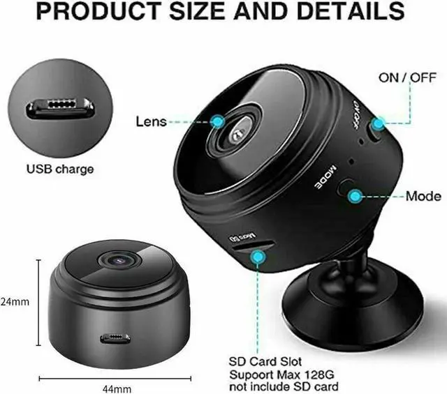 Alt view image 7 of 7 - 2 PCS Mini Wireless WiFi Camera,Camera with Audio and Video Live Feed,with Cell Phone App Wireless Recording,1080P HD Cameras with Night Vision,Tiny Cameras for Indoor/ Outdoor