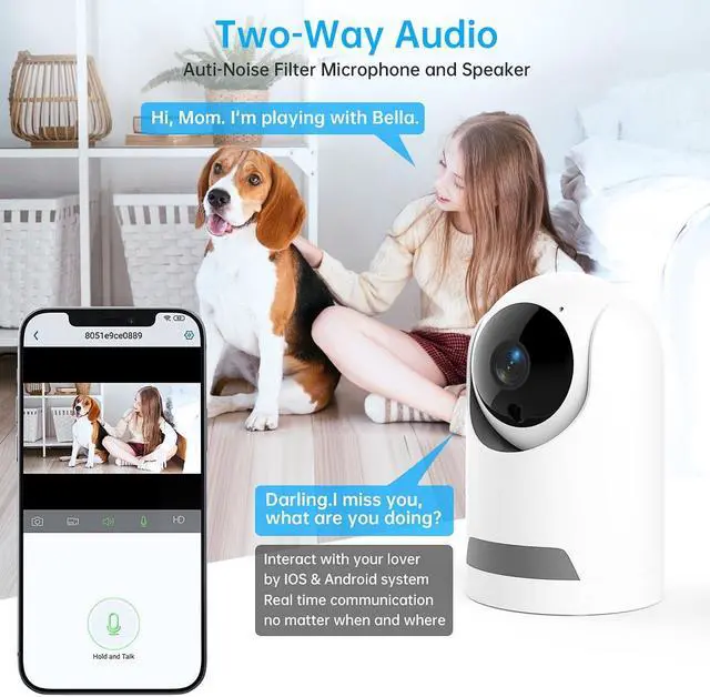 Alt view image 3 of 7 - 360° Wireless 5G Nanny Cam with Safety Alerts, 4MP HD WiFi Camera for Human & Pet Detection, Home Security Camera with Two-Way Audio, Motion Tracking, IR Night Vision