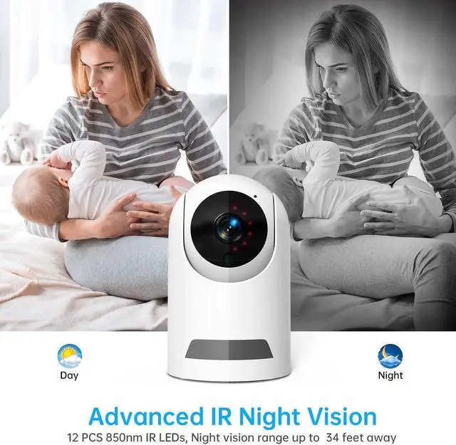 Alt view image 4 of 7 - 360° Wireless 5G Nanny Cam with Safety Alerts, 4MP HD WiFi Camera for Human & Pet Detection, Home Security Camera with Two-Way Audio, Motion Tracking, IR Night Vision
