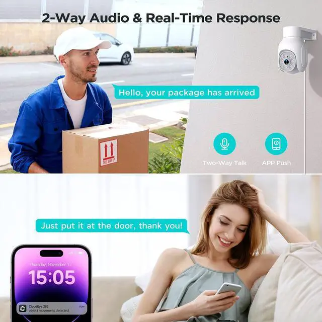 Alt view image 6 of 7 - 2 Pack SC25 2K/3MP Wired Security Camera Outdoor PTZ WiFi Dome Surveillance Camera