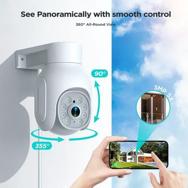 Alt view image 2 of 7 - 2 Pack SC25 2K/3MP Wired Security Camera Outdoor PTZ WiFi Dome Surveillance Camera