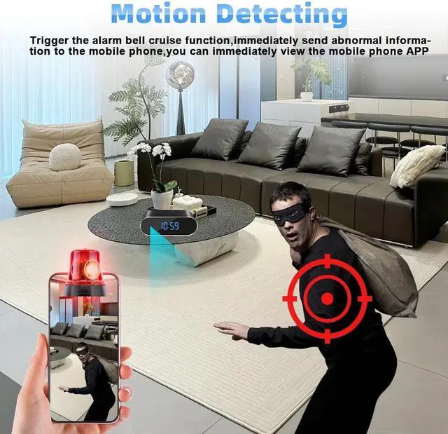 Alt view image 3 of 7 - Mini Camera Clock, MDHAND Camera Recorder HD 1080P WIFI Alarm Clock Camera Security Motion Detection Night Vision Anti-theft Surveillance without 32G Memory Card