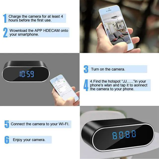 Alt view image 4 of 7 - Mini Camera Clock, MDHAND Camera Recorder HD 1080P WIFI Alarm Clock Camera Security Motion Detection Night Vision Anti-theft Surveillance without 32G Memory Card