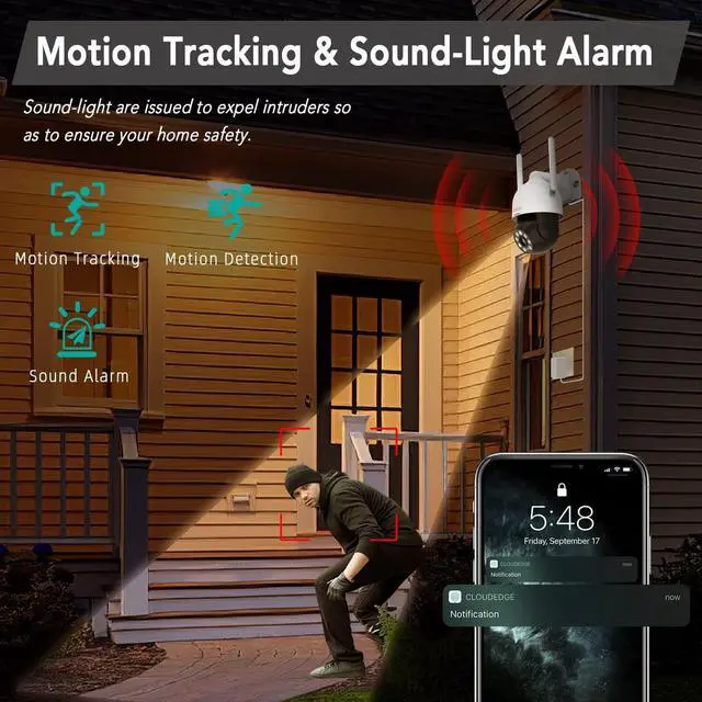 Alt view image 4 of 7 - Wired Security Camera with Spotlight, 2K WiFi Outdoor Camera Camera 360° View, Night Vision, Surveillance Camera with PIR Motion Sensor, 2 Way Audio