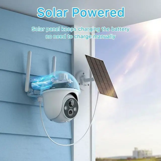 Alt view image 2 of 7 - 2K Solar Security Camera with Spotlight, ANRAN 360° View Wireless Outdoor Camera, Waterproof PIR Detection, Rechargeable Battery Powered Home Surveillance Camera with Color Night Vision 2-Way Audio