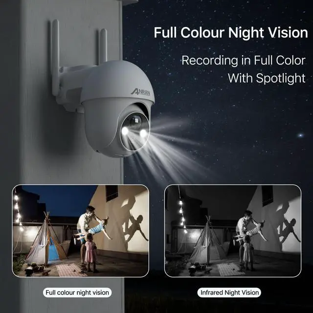 Alt view image 5 of 7 - 2K Solar Security Camera with Spotlight, ANRAN 360° View Wireless Outdoor Camera, Waterproof PIR Detection, Rechargeable Battery Powered Home Surveillance Camera with Color Night Vision 2-Way Audio