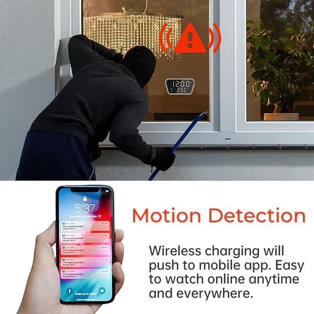 Alt view image 4 of 7 - 1080p Full Hd Wifi Mini CameraMotion Detection Clock Camcorder Wireless Charging Alarm Camera Clock,Smart Reminders with Smartphone Connection,128GB