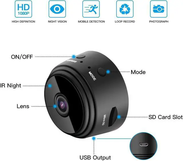 Alt view image 3 of 7 - Mini Camera Portable Home Security Battery Powered HD 1080P Wireless Nigh Vision Small Nanny Cam Home Security Camera Remote Monitor Phone App