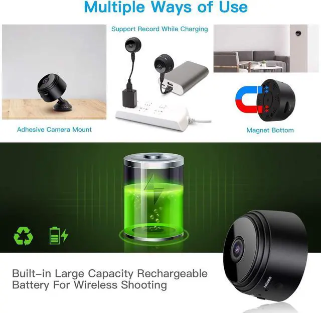 Alt view image 6 of 7 - Mini Camera Portable Home Security Battery Powered HD 1080P Wireless Nigh Vision Small Nanny Cam Home Security Camera Remote Monitor Phone App