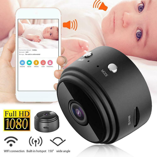 Mayvillage Mini WiFi Security Camera – 1080P HD Home Surveillance – Night Vision, Two-Way Audio