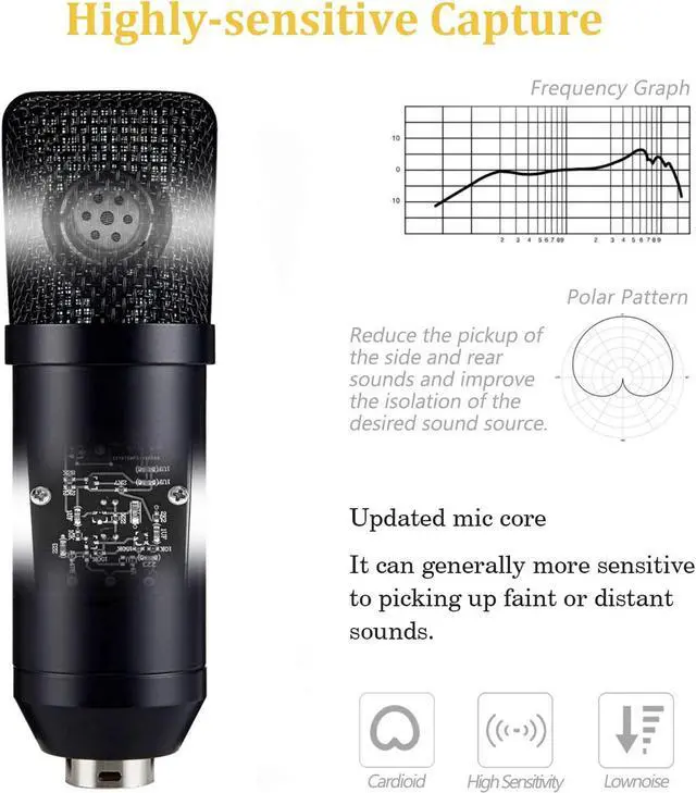 Alt view image 2 of 7 - Microphone Computer Mic Kit Professional Studio Recording Bundle for Streaming Gaming Broadcasting Singing Videos with Arm Stand Shock Mount Pop Filter and Sound Adapter