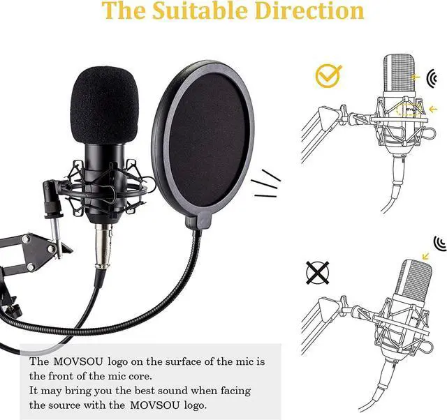 Alt view image 3 of 7 - Microphone Computer Mic Kit Professional Studio Recording Bundle for Streaming Gaming Broadcasting Singing Videos with Arm Stand Shock Mount Pop Filter and Sound Adapter