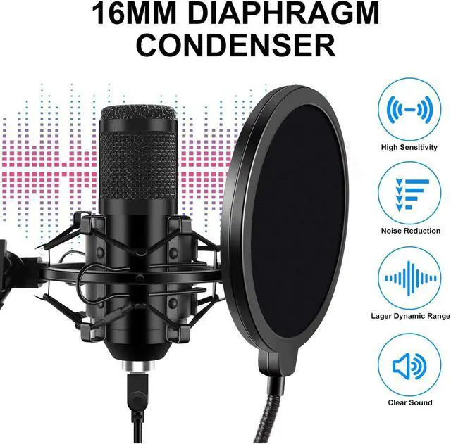 Alt view image 2 of 7 - USB Gaming Microphone Streaming Podcast PC Microphone Condenser Mic Kit with Flexible Arm for Skype Youtuber Gaming Recording Singing PS4 Computer Studio Laptop