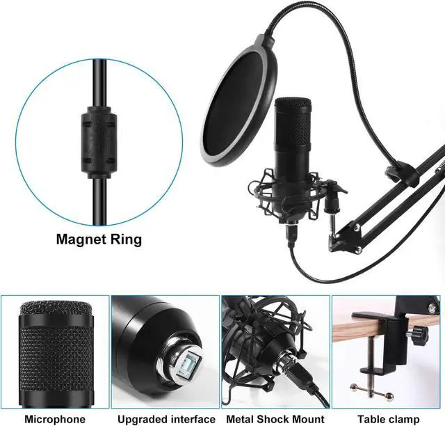Alt view image 4 of 7 - USB Gaming Microphone Streaming Podcast PC Microphone Condenser Mic Kit with Flexible Arm for Skype Youtuber Gaming Recording Singing PS4 Computer Studio Laptop