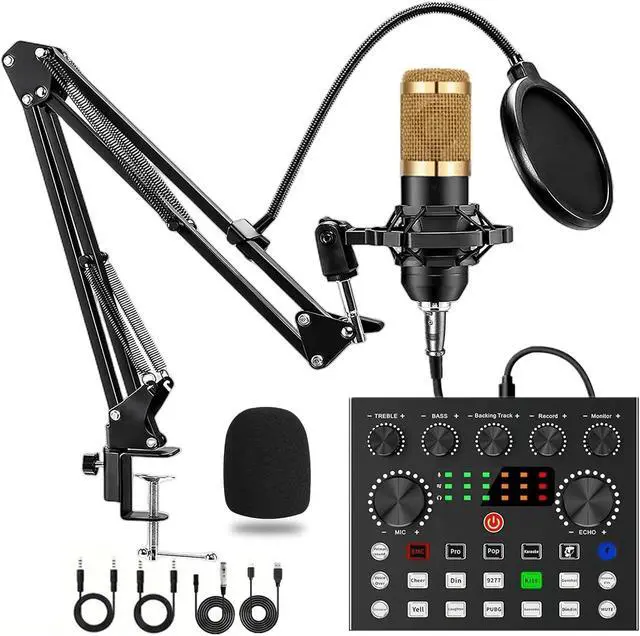 Main image of Podcast Equipment Bundle, Podcast Microphone Bundle with Studio Microphone, BM-800 Mic Kit with Live Sound Card, Recording Studio Equipment for Live Streaming, Broadcasting with Phone/PC/Laptop