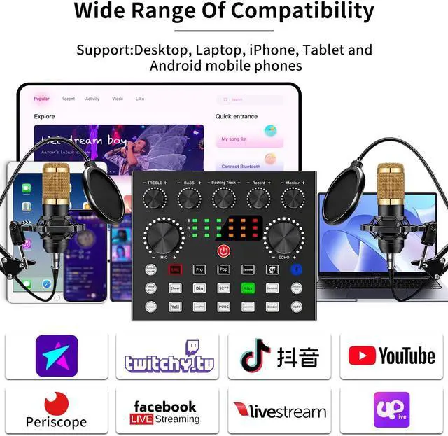 Alt view image 7 of 7 - Podcast Equipment Bundle, Podcast Microphone Bundle with Studio Microphone, BM-800 Mic Kit with Live Sound Card, Recording Studio Equipment for Live Streaming, Broadcasting with Phone/PC/Laptop