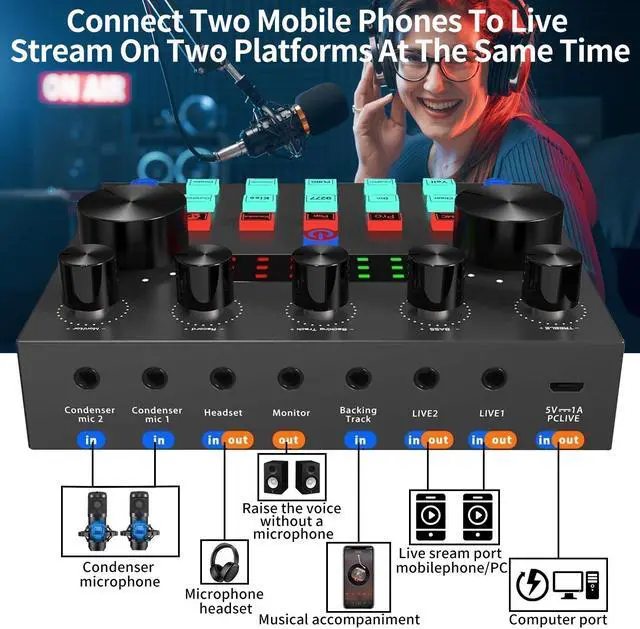 Alt view image 5 of 7 - Podcast Equipment Bundle, Podcast Microphone Bundle with Studio Microphone, BM-800 Mic Kit with Live Sound Card, Recording Studio Equipment for Live Streaming, Broadcasting with Phone/PC/Laptop