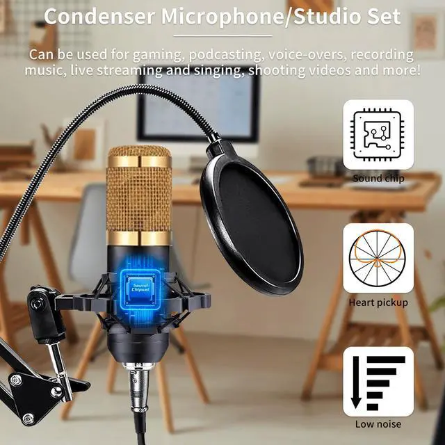 Alt view image 4 of 7 - Podcast Equipment Bundle, Podcast Microphone Bundle with Studio Microphone, BM-800 Mic Kit with Live Sound Card, Recording Studio Equipment for Live Streaming, Broadcasting with Phone/PC/Laptop