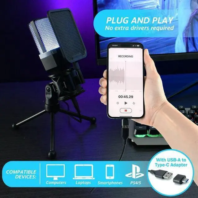 Alt view image 3 of 6 - USB Gaming Microphone, X1S RGB Wied Microphone for PC Computer