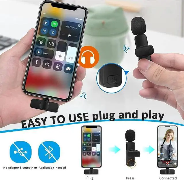 Alt view image 2 of 6 - Wireless Lavalier Lapel Microphone for iPhone iPad,Mini Recording Phone Mic for Live Stream,for Video Recording,Interview,TikTok,Facebook Live,YouTube,Clip-on Plug & Play Auto-sync