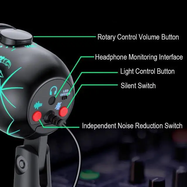 Alt view image 6 of 7 - Gaming USB Microphone for PC/Mac/PS4/PS5, Gaming Microphone with RGB Lighting Headphone Output Volume Control Mute Button Noise Cancellation for Studio Recording, Karaoke, Streaming Podcast