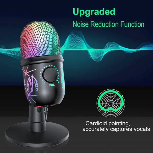 Alt view image 3 of 7 - Gaming USB Microphone for PC/Mac/PS4/PS5, Gaming Microphone with RGB Lighting Headphone Output Volume Control Mute Button Noise Cancellation for Studio Recording, Karaoke, Streaming Podcast