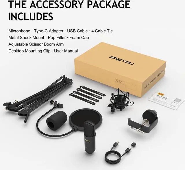 Alt view image 6 of 7 - USB Condenser Microphone, Plug and Play Computer Microphone Kit with Upgraded Boom Pop Filter Wide Sound Field, Studio Quality-Black