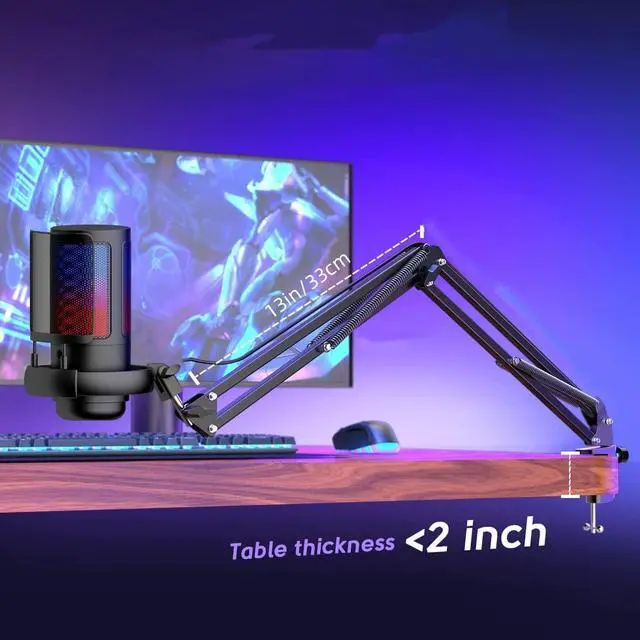 Alt view image 5 of 6 - Gaming PC USB Microphone, Podcasting Condenser Microphone with Boom Arm, Pop Filter, Mute Button for Streaming Online Chat, Computer Microphone for PC Gamers