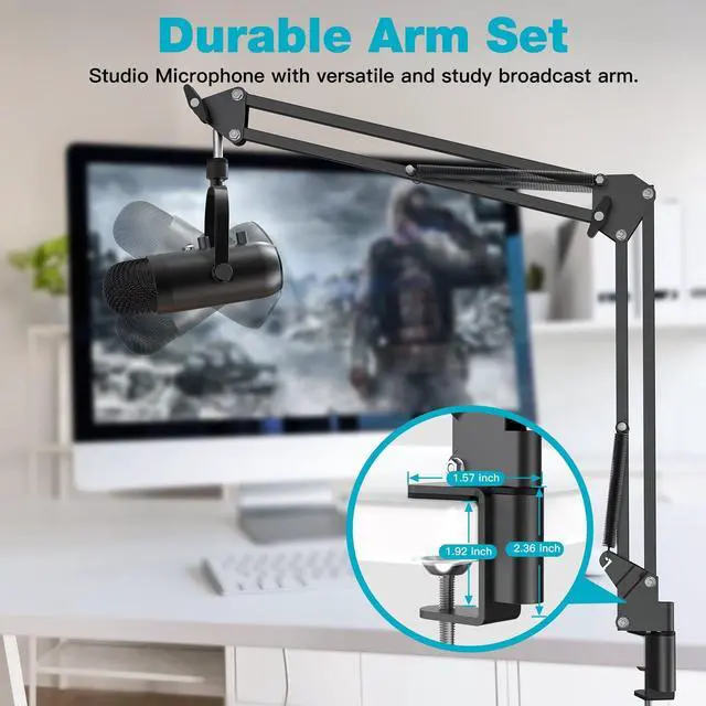Alt view image 3 of 6 - Podcast Condenser USB Mic with Boom Arm,Supercardioid Microphone with Mute Button,Echo Volume Gain Knob,Adjust Monitor for Phone PC Computer Tablet Streaming Recording